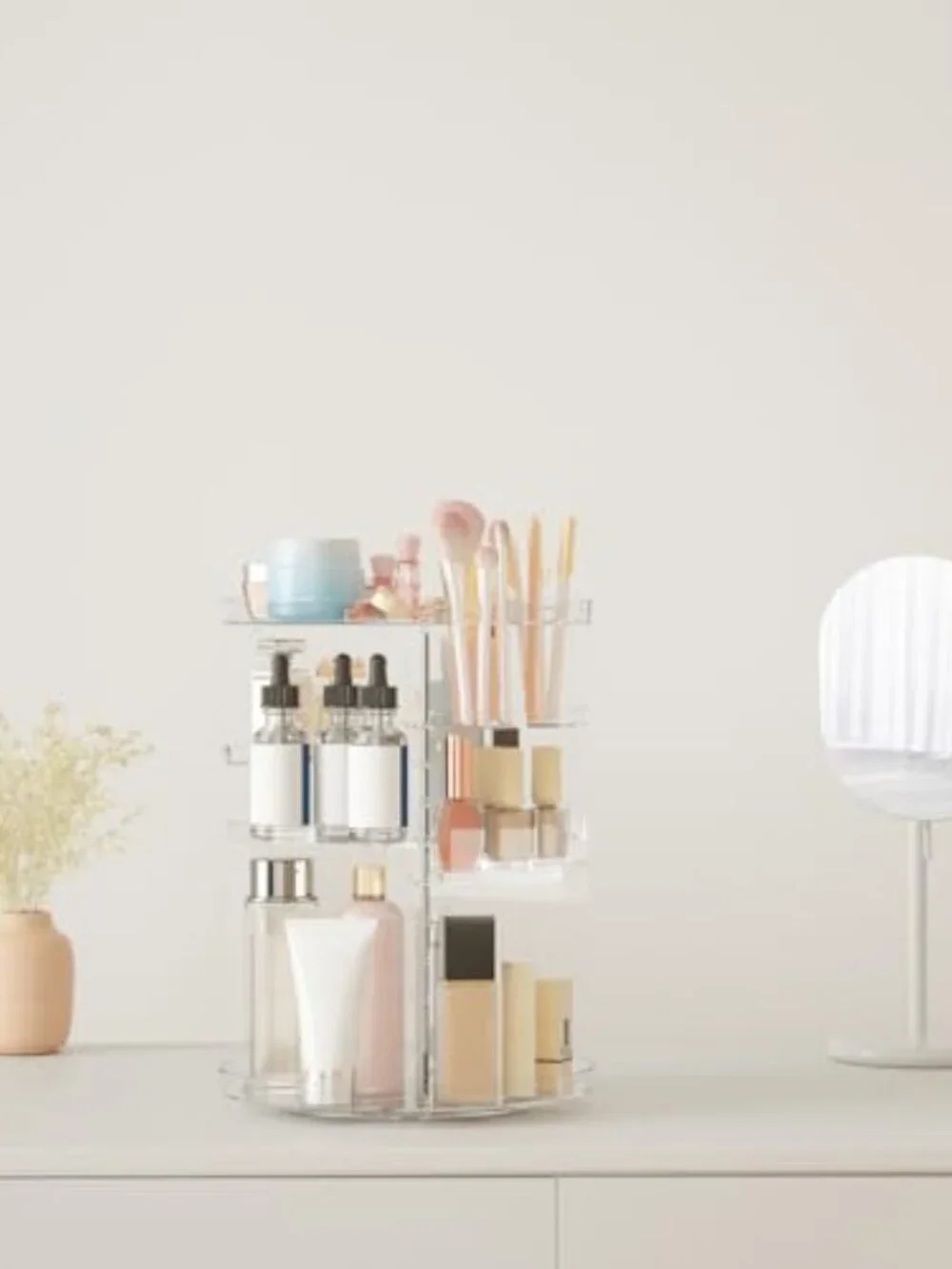 Rotating Makeup Organizer, DIY 8 Adjustable Layers Spinning‎ Skincare Organizer,